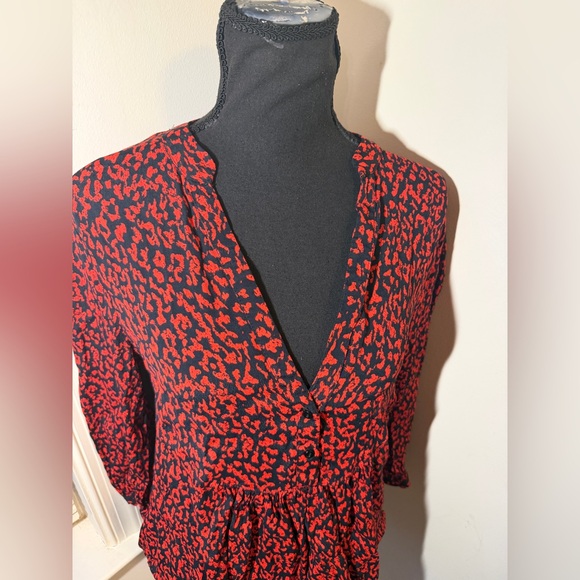 Zara Woman Premium Collection Red Cheetah Print Shirt Blouse Small - Picture 2 of 9